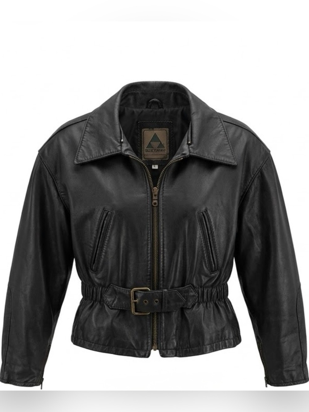 ALDO Women's Black Leather Belted Zip-Front Jacket
